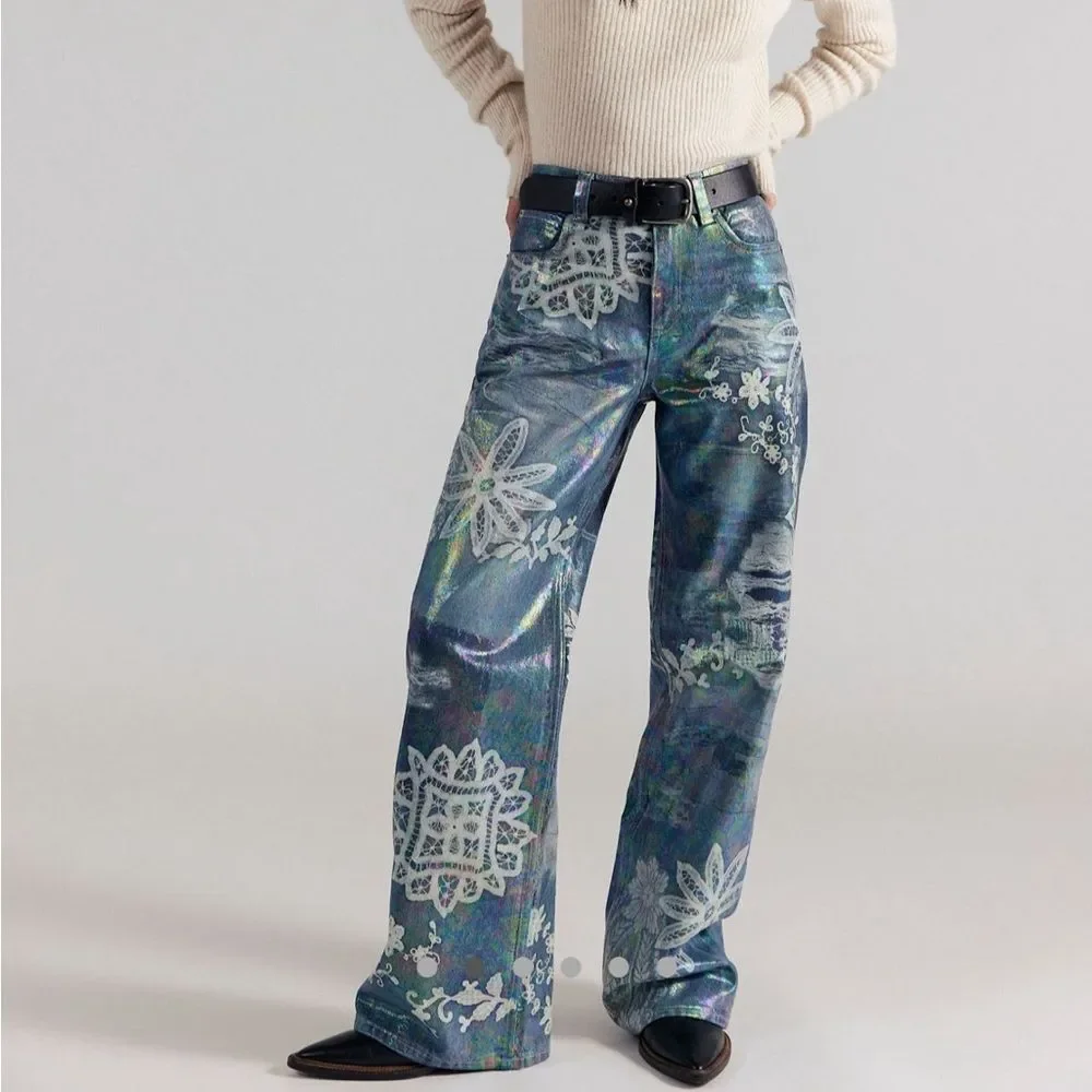 Free People Tinsley Printed High-Rise Illusions Jeans